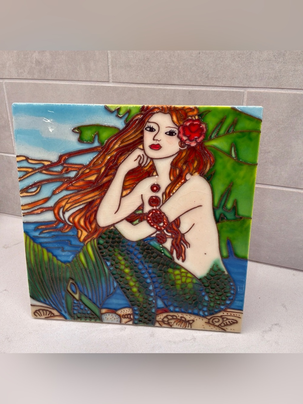 En Vogue Art on Tile Mermaid Hanging Art Beach 8x8β